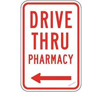 Targa decorativa da parete con scritta "Drive Thru Pharmacy [freccia sinistra] Attenzione avviso avviso di avvertimento resistente allo sbiadimento in metallo cartello per cortile cartello per ufficio