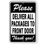 Targa decorativa da parete con scritta in lingua inglese "Please Deliver All Packages to Front Door Thank You", in metallo, stile vintage, 20,3 x 30,5 cm