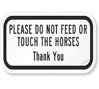 Targa decorativa da parete con scritta in lingua inglese "Please Do Not Feed Or Touch The HorsesHigh Intensity", in metallo, riflettente, per cortile, ufficio, per interni ed esterni, 20 x 30 cm