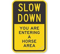Targa decorativa da parete con scritta "Slow Down, You are Entering A Horse Area by | Engineer Grade Metal Tin Signs Sign Yard Sign Office Sign Outdoor & Indoor Safety Sign 20,3 x 30,5 cm