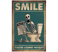 Targa decorativa da parete con scritta "Smile You Are Losing Weight Funny Toilet Skeleton Skul", 20,3 x 30,5 cm