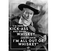 Targa decorativa da parete in alluminio e metallo, stile vintage, con scritta "Cowboy John Wayne Kick Ass Drink Whiskey