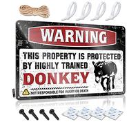 Targa decorativa da parete in latta vintage con scritta "Warning This Property Is Protected By A Highly Trained Donkey/Shelter Warning & Man Cave Decor