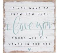 Targa decorativa da parete in legno con scritta in inglese "If you want to Know How Much I Love You, Count All The Waves In Sea - Cartello in legno rustico con citazione sulla spiaggia, decorazione