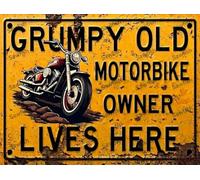 Targa decorativa da parete in metallo di alluminio, stile vintage, stile retrò, con scritta "Grumpy Old Harley Davidson Owner Live Here"
