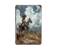 Targa decorativa da parete in metallo, stile vintage, motivo: Charro a cavallo, per pub, club, caffetterie, bar, casa, 20 x 30 cm