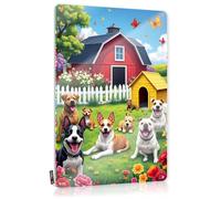 Targa decorativa da parete per cortile, luminosa e felice giornata della fattoria con cani, splendida per guidare a casa (20 x 30 cm)