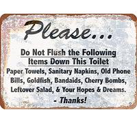 Targa decorativa da parete, stile vintage, 20,3 x 30,5 cm, con scritta in inglese "Please Do Not Flush Your Hopes Dreams Down The Toilet