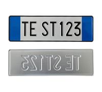 Targa Decorativa - Formato Modello Anteriore - in Alluminio Catarifrangente con Lettere e Numeri in Rilievo Punzonati, Personalizzabile, Made in Italy