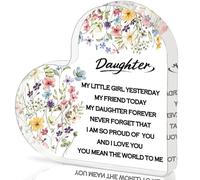 Targa decorativa in acrilico a forma di cuore con scritta in lingua inglese "To My Daughter Gift from Mom - 15,91 x 15,91" per compleanno, Natale, regalo sentimentale per figlia, placca decorativa da