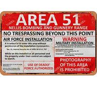 Targa decorativa in ferro con scritta "Area 51 Nellis Bombing And Gunnery" 20 x 30 cm, effetto vintage, per casa, cucina, bagno, fattoria, giardino, garage, citazioni ispirative, decorazione da parete