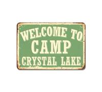 Targa decorativa in latta con scritta "Welcome to Camp Crystal Lake", 20,3 x 30,5 cm, stile vintage, per casa, casa, casa, giardino, cortile, bar, pub, grotta degli uomini, divertente decorazione da