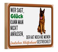 Targa decorativa in legno con cane da pastore tedesco | scritta "Glück kann man anfassen", ideale per gli amanti degli animali | 18 cm x 12 cm