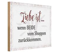 Targa decorativa in legno con scritta "Liebe ist... wenn Entrambi ritornano dallo shopping" | Romantica decorazione da parete per coppie | 40 cm x 30 cm