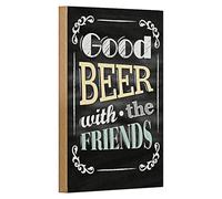 Targa decorativa in legno "Good Beer with the Friends", design vintage per bar & casa | 12 cm x 18 cm