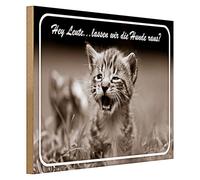 Targa decorativa in legno "Hey Leute, lassen wir die Hunds?", motivo gatto in stile retrò, ideale per gli amanti degli animali, 40 cm x 30 cm