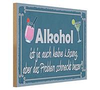 Targa decorativa in legno "L'alcol non è una soluzione, ma il problema ha un sapore migliore!", divertente decorazione da parete per bar e casa, 40 cm x 30 cm