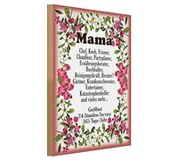 Targa decorativa in legno 'Mama - 24/7 Allrounder', ideale per la festa della mamma o come regalo, design con cornice floreale, 30 cm x 40 cm
