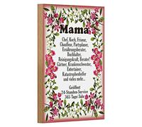 Targa decorativa in legno 'Mama - 24/7 Allrounder', ideale per la festa della mamma o come regalo, design con cornice floreale, 12 cm x 18 cm