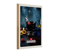 Targa decorativa in legno | motivo fonduta | Svizzera | Cucina e sala da pranzo | 20 cm x 30 cm