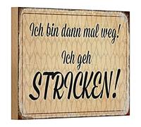Targa decorativa in legno per appassionati di maglieria | "Ich bin dann mal weg, ich geh strick!", stile vintage, 18 cm x 12 cm