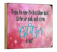 Targa decorativa in legno "Se hai una ciocca di sfortuna, colorala rosa e scattera glitter! | Decorazione da parete ispiratrice per casa e ufficio, 18 cm x 12 cm