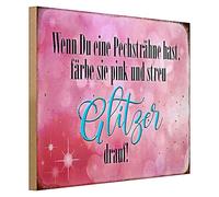 Targa decorativa in legno "Se hai una ciocca di sfortuna, colorala rosa e scattera glitter! | Decorazione da parete ispiratrice per casa e ufficio, 40 cm x 30 cm