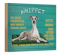 Targa decorativa in legno "Whippet", regalo per gli amanti dei cani, targa per porta con descrizione del personaggio, verde, 20 x 30 cm, 18 cm x 12 cm