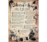 Targa decorativa in metallo anticato, con scritta in lingua inglese "Witch's Home Rules of the House", decorazione vintage, per garage, casa, giardino, bar, cucina, 20,3 x 30,5 cm