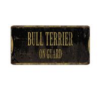 Targa decorativa in metallo con cane in guardia "bull terrier, decorazione per la casa, soggiorno, terrazza, bagno, regalo per gli amanti dei cani, poster di street art personalizzato, regalo per la