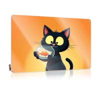 Targa decorativa in metallo con gatto nero con ciotola per pesci arancioni, per cortile, bar, decorazione da parete per la casa, cartello in metallo (30 x 40 cm)