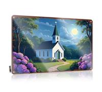 Targa decorativa in metallo con legni sussurranti, a serene Chapel Amidst Nature'S Embrace, cartello in latta divertente per bar all'aperto (20 x 30 cm)