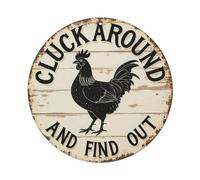 Targa decorativa in metallo con scritta "Cluck Around And Find Out", stile vintage, per casa, bar, giardino, 20,3 x 30,5 cm