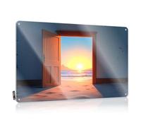 Targa decorativa in metallo con scritta "Doorway to Serenity: A Sunset Scene", per cortile, bar, decorazione da parete per la casa, in metallo, 20 x 30 cm