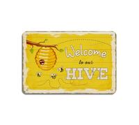 Targa decorativa in metallo con scritta "Welcome to Our Hive", 30,5 x 20,3 cm, decorazione per caffè, bar, cucina, garage, divertente, vintage, decorazione da parete o porta