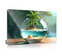 Targa decorativa in metallo in miniatura con isola tropicale in un acquario in stagno, cartello per camera da letto, cartelli e decorazioni (20 x 30 cm)
