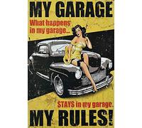 Targa decorativa nostalgica in metallo My Garage - my Rules! 20 x 30 cm pubblicità Retro Lamiera 329