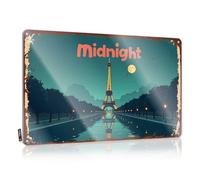 Targa decorativa per la stanza dei ragazzi e ragazzi con scritta "Midnight In Paris: Torre Eiffel Riflessi sotto la luna piena", cartello in metallo divertente decorazione da parete per la casa (30 x