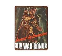 Targa decorativa retrò con propaganda della Seconda Guerra Mondiale della Seconda Guerra Mondiale con la Propaganda Invest in Invasion!, Targa da parete in latta vintage, per bar, pub, birreria, club