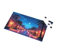 Targa decorativa vintage con immagine di una passeggiata notturna nel palmo della strada, puzzle divertente per la casa, cartelli vintage in metallo (300 pezzi)