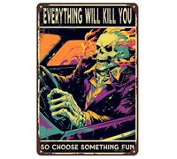 Targa decorativa vintage da parete con teschio in metallo, decorazione da parete, divertente, retrò, per la decorazione della casa, bar, garage, cancello, caffè, divertente regalo per uomini, grotta