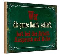 Targa decorativa vintage in legno "Chi dorme tutta la notte, ha diritto di riposare al lavoro, ideale per l'ufficio e la casa, stile nostalgico, 20 cm x 30 cm