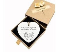 Targa dell'amicizia, regalo per amici, non sorella di sangue ma sorelle, cartello in legno a forma di cuore, citazione ispiratrice, ricordo (bianco, L)