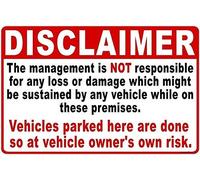 Targa di avvertimento con scritta in lingua inglese "New Street Sign Warning Management Not Responsible for Theft or Damage to Vehicle Parked On Premises" Cartello per ufficio per esterni e interni