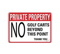 Targa di avvertimento decorativa da parete con scritta "Private Property No Golf Carts Beyond This Point" Thank You, cartello in metallo per cortile, ufficio, cartello di sicurezza per interni ed