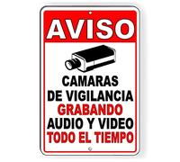 Targa di avvertimento decorativa da parete, per videosorveglianza spagnola, alla moda, chic, antiruggine, in metallo, cartello per ufficio, per interni ed esterni, 20 x 30 cm