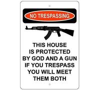 Targa di avvertimento decorazione da parete con scritta "No Trespassing This Property Is Protected by God and a Gun" (lingua italiana non garantita)