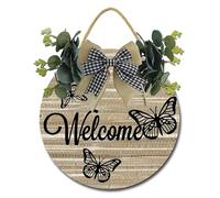 Targa di benvenuto per porta d'ingresso, ghirlanda rustica rotonda in legno, regalo di inaugurazione della casa per nuova casa, porta d'ingresso della fattoria, decorazione del portico anteriore,