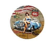 Targa di Latta " Auto Travel " Pin Up America Oldtdtimer Route66 Viaggi Tondo