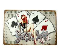 Targa di Latta " Get 'N' Fortunato " Las Vegas Striscia Casino Poker Cubo Pinup